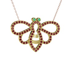 Bumblebee Arı Kolye - Kök zümrüt 925 ayar altın kaplama gümüş kolye (40 cm rose altın rolo zincir) #12fzst3
