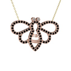 Bumblebee Arı Kolye - Swarovski ve siyah zirkon 18 ayar rose altın kolye (40 cm altın rolo zincir) #12vmrdd