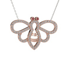 Bumblebee Arı Kolye - Kök yakut ve beyaz zirkon 8 ayar rose altın kolye (40 cm beyaz altın rolo zincir) #132df3u