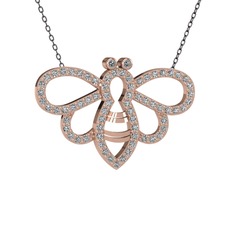 Bumblebee Arı Kolye - Pırlanta ve beyaz zirkon 14 ayar rose altın kolye (0.022 karat, 40 cm gümüş rolo zincir) #132lcu6