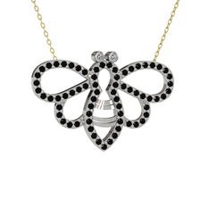 Bumblebee Arı Kolye - Swarovski ve siyah zirkon 14 ayar beyaz altın kolye (40 cm altın rolo zincir) #135ffbb