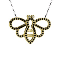 Bumblebee Arı Kolye - Swarovski ve siyah zirkon 18 ayar altın kolye (40 cm gümüş rolo zincir) #1365p0d