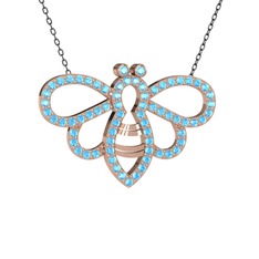 Bumblebee Arı Kolye - Akuamarin 18 ayar rose altın kolye (40 cm gümüş rolo zincir) #13b03va
