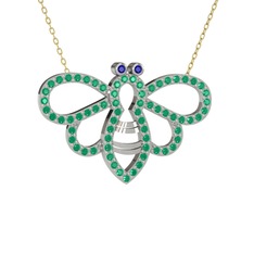 Bumblebee Arı Kolye - Lab safir ve kök yakut 18 ayar beyaz altın kolye (40 cm altın rolo zincir) #13ouwy1