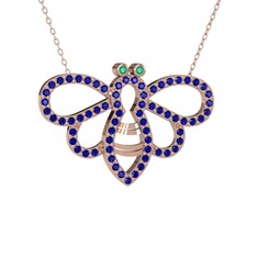 Bumblebee Arı Kolye - Kök zümrüt ve lab safir 925 ayar rose altın kaplama gümüş kolye (40 cm rose altın rolo zincir) #14ijsvg