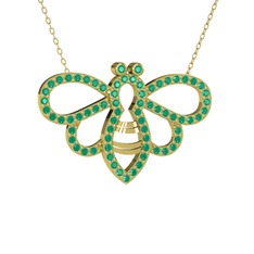 Bumblebee Arı Kolye - Kök zümrüt ve kök yakut 8 ayar altın kolye (40 cm altın rolo zincir) #14jff82