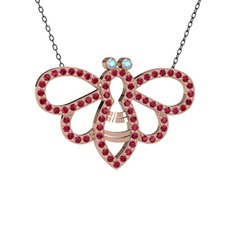 Bumblebee Arı Kolye - Akuamarin ve rodolit garnet 925 ayar rose altın kaplama gümüş kolye (40 cm gümüş rolo zincir) #153b84i