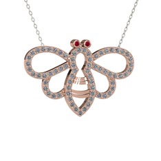 Rodolit garnet ve pırlanta 18 ayar rose altın kolye (0.737 karat, 40 cm beyaz altın rolo zincir)