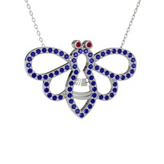 Bumblebee Arı Kolye - Rodolit garnet ve lab safir 18 ayar beyaz altın kolye (40 cm beyaz altın rolo zincir) #15elnse