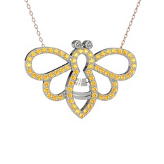 Bumblebee Arı Kolye - Swarovski ve sitrin 925 ayar gümüş kolye (40 cm rose altın rolo zincir) #16337bw