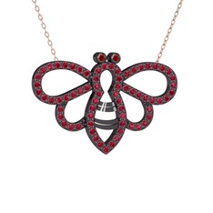 Garnet ve rodolit garnet 925 ayar siyah rodyum kaplama gümüş kolye (40 cm rose altın rolo zincir)