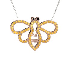 Bumblebee Arı Kolye - Siyah zirkon ve sitrin 18 ayar rose altın kolye (40 cm beyaz altın rolo zincir) #170l661