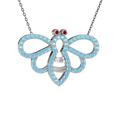 Rodolit garnet ve akuamarin 925 ayar gümüş kolye (40 cm gümüş rolo zincir)