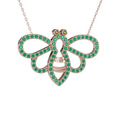 Bumblebee Arı Kolye - Peridot ve kök yakut 18 ayar rose altın kolye (40 cm rose altın rolo zincir) #17502tz