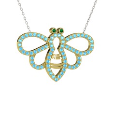 Yeşil kuvars ve akuamarin 925 ayar altın kaplama gümüş kolye (40 cm gümüş rolo zincir)