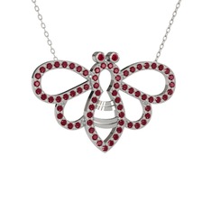 Bumblebee Arı Kolye - Rodolit garnet ve kök zümrüt 18 ayar beyaz altın kolye (40 cm beyaz altın rolo zincir) #17gccgl