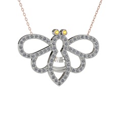 Bumblebee Arı Kolye - Sitrin ve pırlanta 925 ayar gümüş kolye (0.737 karat, 40 cm rose altın rolo zincir) #17i54zs