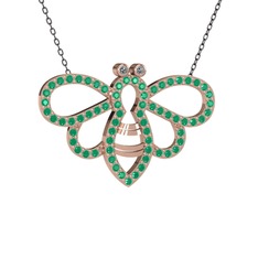 Bumblebee Arı Kolye - Pırlanta ve kök yakut 18 ayar rose altın kolye (0.022 karat, 40 cm gümüş rolo zincir) #17woq64