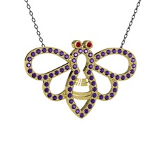 Bumblebee Arı Kolye - Rodolit garnet ve ametist 18 ayar altın kolye (40 cm gümüş rolo zincir) #17ysp0k