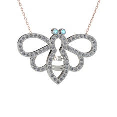 Akuamarin ve pırlanta 14 ayar beyaz altın kolye (0.737 karat, 40 cm rose altın rolo zincir)