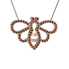 Rodolit garnet ve dumanlı kuvars 18 ayar rose altın kolye (40 cm gümüş rolo zincir)