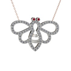 Rodolit garnet ve pırlanta 8 ayar beyaz altın kolye (0.737 karat, 40 cm rose altın rolo zincir)
