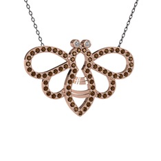 Bumblebee Arı Kolye - Swarovski ve dumanlı kuvars 14 ayar rose altın kolye (40 cm gümüş rolo zincir) #19k6sp2