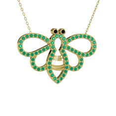 Bumblebee Arı Kolye - Siyah zirkon ve kök yakut 18 ayar altın kolye (40 cm gümüş rolo zincir) #19oltf1