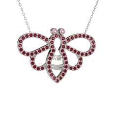 Bumblebee Arı Kolye - Pembe kuvars ve kök zümrüt 18 ayar beyaz altın kolye (40 cm beyaz altın rolo zincir) #19z5oce