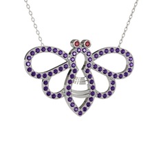 Bumblebee Arı Kolye - Kök yakut ve ametist 14 ayar beyaz altın kolye (40 cm beyaz altın rolo zincir) #1a4fb90