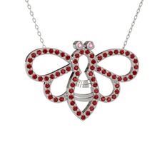Bumblebee Arı Kolye - Pembe kuvars ve garnet 18 ayar beyaz altın kolye (40 cm beyaz altın rolo zincir) #1aak5l0