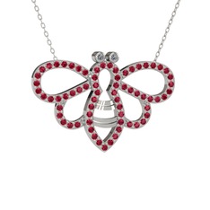 Pırlanta ve rodolit garnet 14 ayar beyaz altın kolye (0.022 karat, 40 cm beyaz altın rolo zincir)