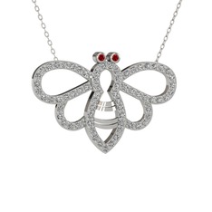 Bumblebee Arı Kolye - Garnet ve beyaz zirkon 18 ayar beyaz altın kolye (40 cm beyaz altın rolo zincir) #1aqqoht