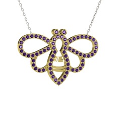 Bumblebee Arı Kolye - Ametist 8 ayar altın kolye (40 cm gümüş rolo zincir) #1arl0lg