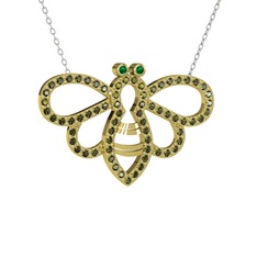 Bumblebee Arı Kolye - Yeşil kuvars ve peridot 14 ayar altın kolye (40 cm beyaz altın rolo zincir) #1b1nqsw