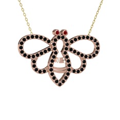 Bumblebee Arı Kolye - Garnet ve siyah zirkon 18 ayar rose altın kolye (40 cm altın rolo zincir) #1bcng3t