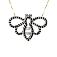 Bumblebee Arı Kolye - Kök yakut ve siyah zirkon 925 ayar gümüş kolye (40 cm gümüş rolo zincir) #1bcy5en