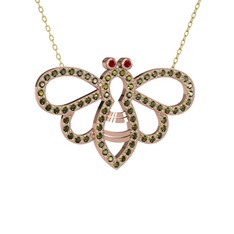 Bumblebee Arı Kolye - Garnet ve peridot 14 ayar rose altın kolye (40 cm altın rolo zincir) #1begmpi
