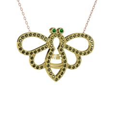 Yeşil kuvars ve peridot 18 ayar altın kolye (40 cm rose altın rolo zincir)