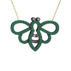 Bumblebee Arı Kolye - Swarovski ve yeşil kuvars 925 ayar siyah rodyum kaplama gümüş kolye (40 cm altın rolo zincir) #1bpyfb2