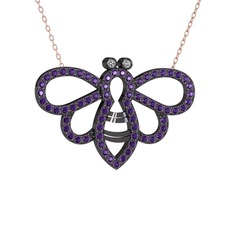 Bumblebee Arı Kolye - Swarovski ve ametist 925 ayar siyah rodyum kaplama gümüş kolye (40 cm rose altın rolo zincir) #1bqdtxg