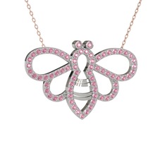 Bumblebee Arı Kolye - Pembe kuvars 18 ayar beyaz altın kolye (40 cm rose altın rolo zincir) #1c1rxa