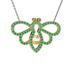 Peridot ve kök yakut 8 ayar altın kolye (40 cm gümüş rolo zincir)