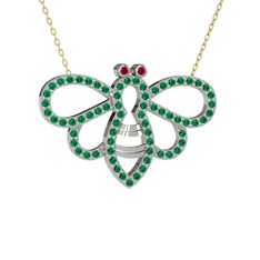 Bumblebee Arı Kolye - Rodolit garnet ve yeşil kuvars 18 ayar beyaz altın kolye (40 cm altın rolo zincir) #1chgg4k