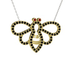 Bumblebee Arı Kolye - Garnet ve siyah zirkon 14 ayar altın kolye (40 cm beyaz altın rolo zincir) #1cydchz