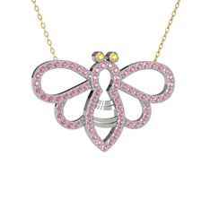 Bumblebee Arı Kolye - Sitrin ve pembe kuvars 8 ayar beyaz altın kolye (40 cm altın rolo zincir) #1d7sc6r