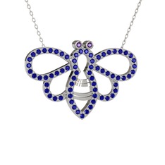 Bumblebee Arı Kolye - Ametist ve lab safir 8 ayar beyaz altın kolye (40 cm beyaz altın rolo zincir) #1day5c3