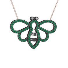 Bumblebee Arı Kolye - Swarovski ve yeşil kuvars 925 ayar siyah rodyum kaplama gümüş kolye (40 cm rose altın rolo zincir) #1dd4kwx