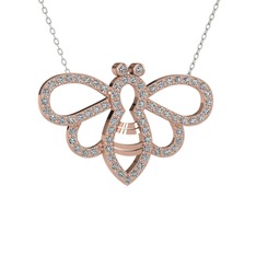 Bumblebee Arı Kolye - Swarovski ve beyaz zirkon 925 ayar rose altın kaplama gümüş kolye (40 cm beyaz altın rolo zincir) #1dk311m