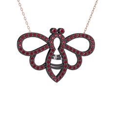 Bumblebee Arı Kolye - Rodolit garnet ve kök zümrüt 925 ayar siyah rodyum kaplama gümüş kolye (40 cm rose altın rolo zincir) #1doje12